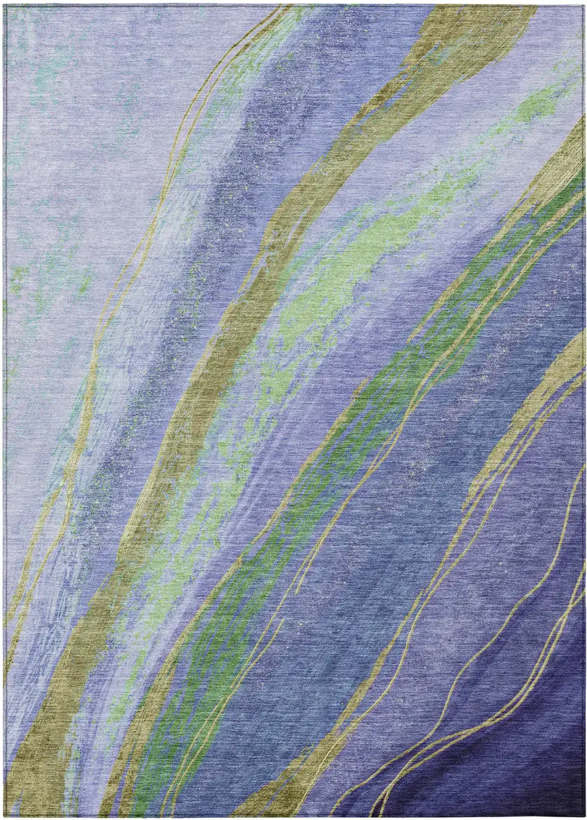 Purple Green And Gold Abstract Washable Indoor Outdoor Area Rug Photo 1