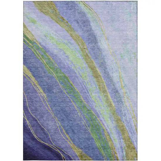 Purple Green And Gold Abstract Washable Indoor Outdoor Area Rug Photo 1