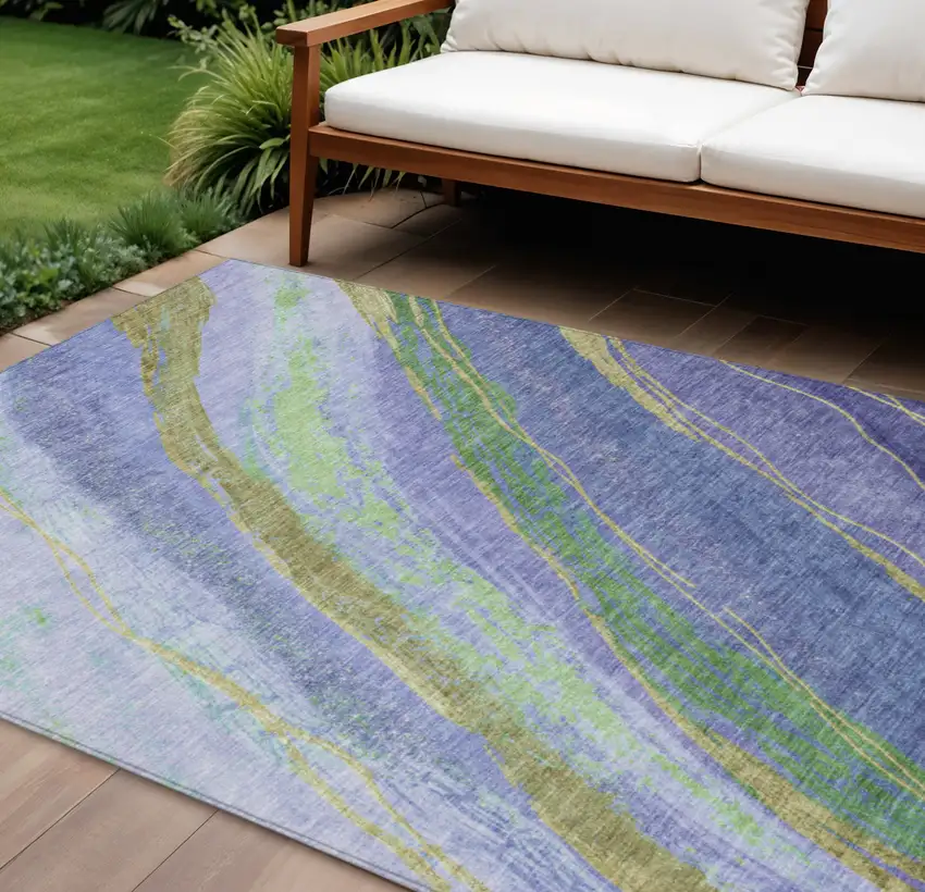 Purple Green And Gold Abstract Washable Indoor Outdoor Area Rug Photo 2