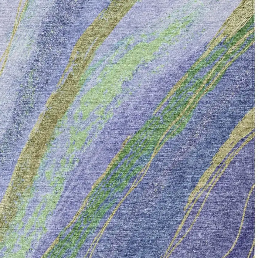Purple Green And Gold Abstract Washable Indoor Outdoor Area Rug Photo 3