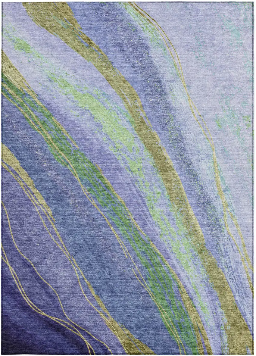 Purple Green And Gold Abstract Washable Indoor Outdoor Area Rug Photo 4