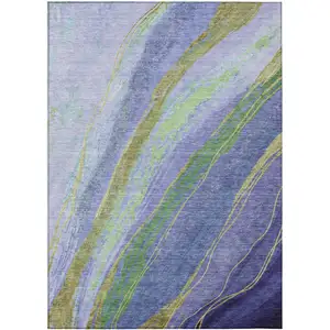 Photo of Purple Green And Gold Abstract Washable Indoor Outdoor Area Rug