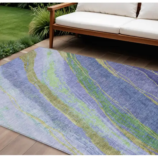 Purple Green And Gold Abstract Washable Indoor Outdoor Area Rug Photo 2