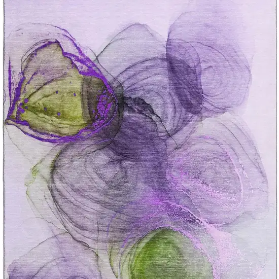 Purple Green And Ivory Abstract Washable Area Rug With UV Protection Photo 4