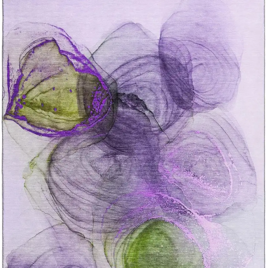 Purple Green And Ivory Abstract Washable Area Rug With UV Protection Photo 4