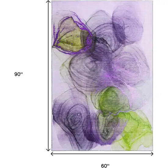 Purple Green And Ivory Abstract Washable Area Rug With UV Protection Photo 9