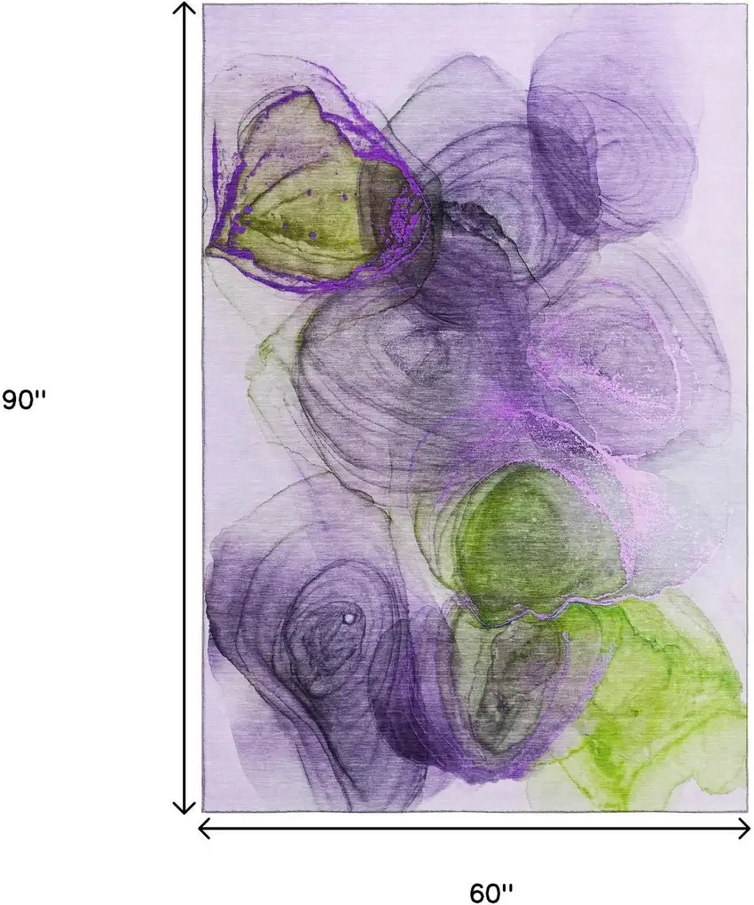 Purple Green And Ivory Abstract Washable Area Rug With UV Protection Photo 9
