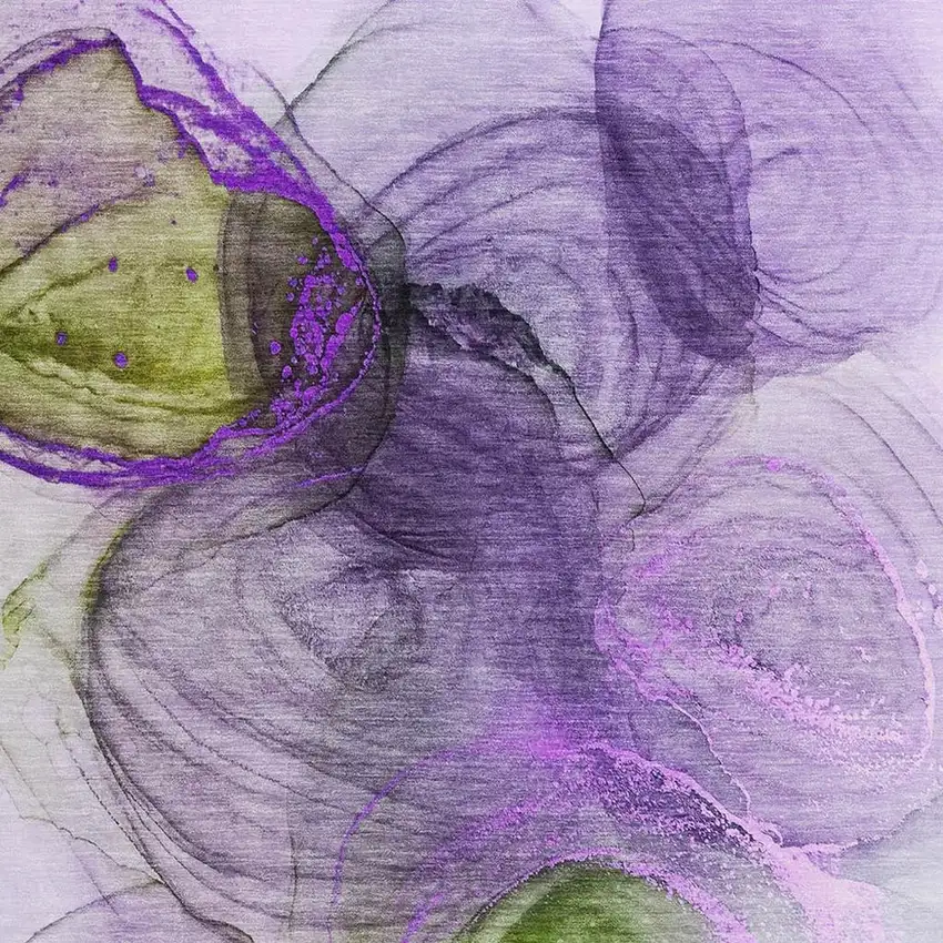 Purple Green And Ivory Abstract Washable Area Rug With UV Protection Photo 3