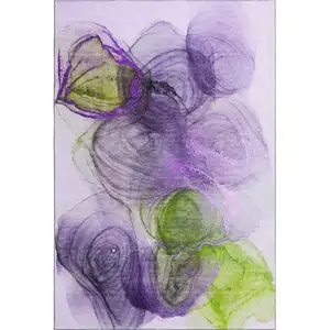Photo of Purple Green And Ivory Abstract Washable Area Rug With UV Protection