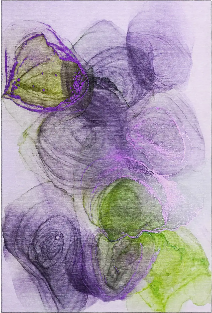 Purple Green And Ivory Abstract Washable Area Rug With UV Protection Photo 1