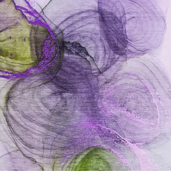 Purple Green And Ivory Abstract Washable Area Rug With UV Protection Photo 3