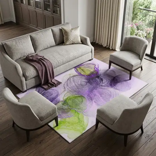 Purple Green And Ivory Abstract Washable Area Rug With UV Protection Photo 1