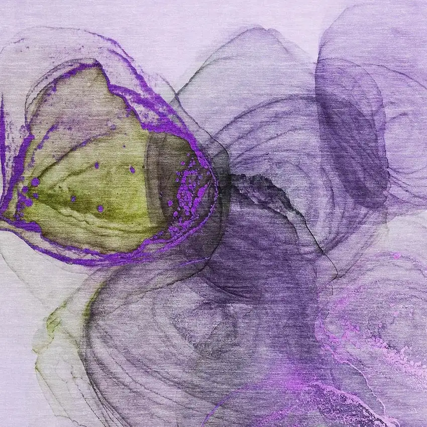 Purple Green And Ivory Abstract Washable Area Rug With UV Protection Photo 3