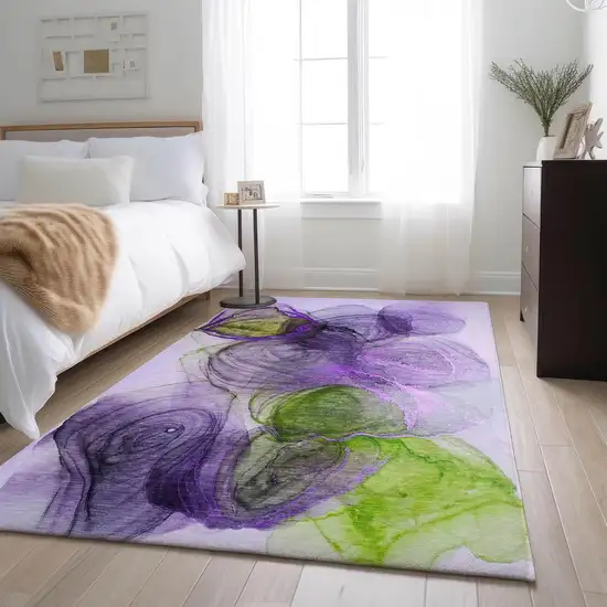 Purple Green And Ivory Abstract Washable Area Rug With UV Protection Photo 5