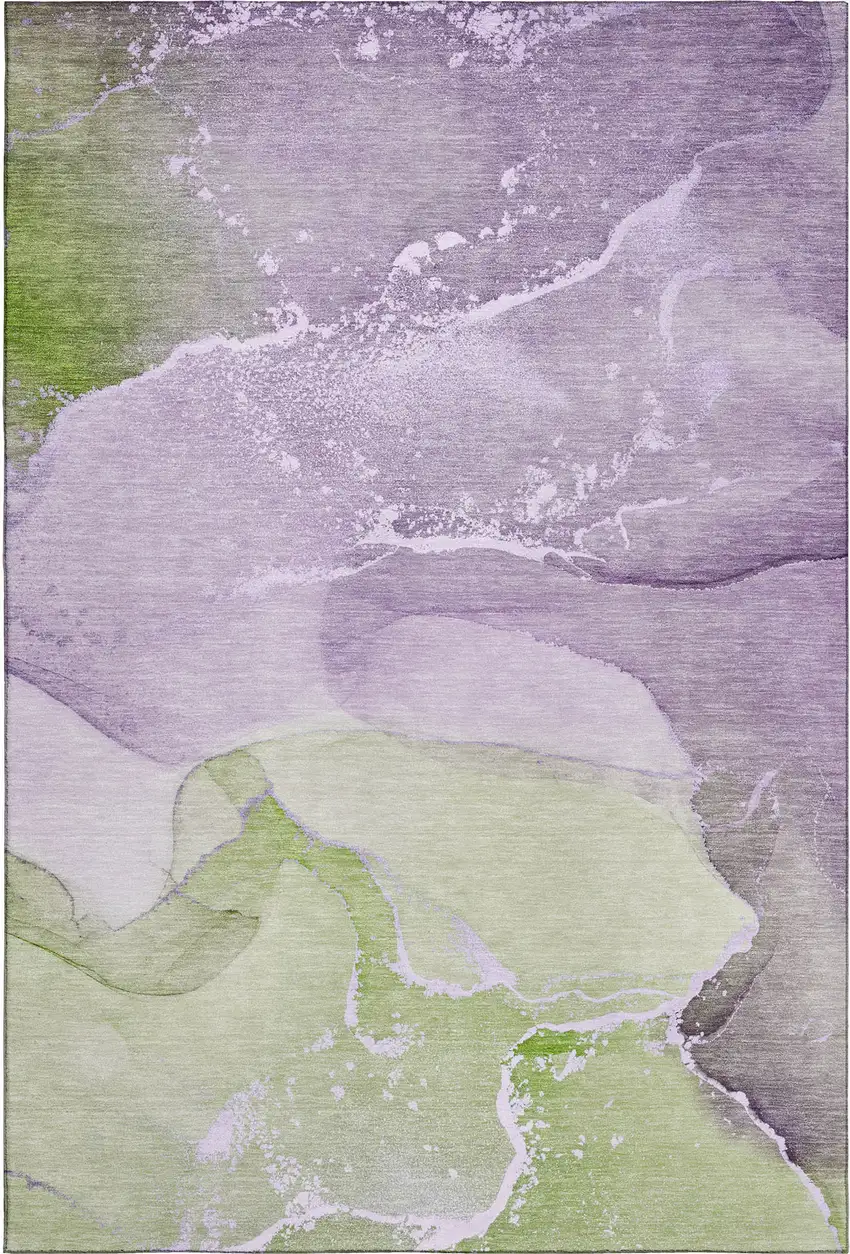 Purple Green And Ivory Abstract Washable Area Rug With UV Protection Photo 1