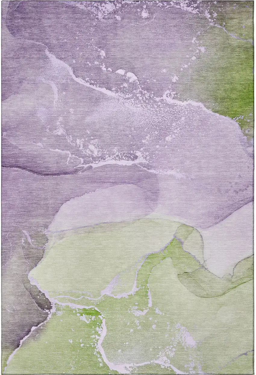 Purple Green And Ivory Abstract Washable Area Rug With UV Protection Photo 5
