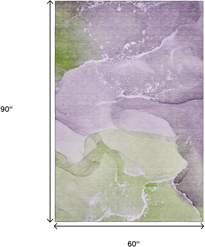 Purple Green And Ivory Abstract Washable Area Rug With UV Protection Photo 3