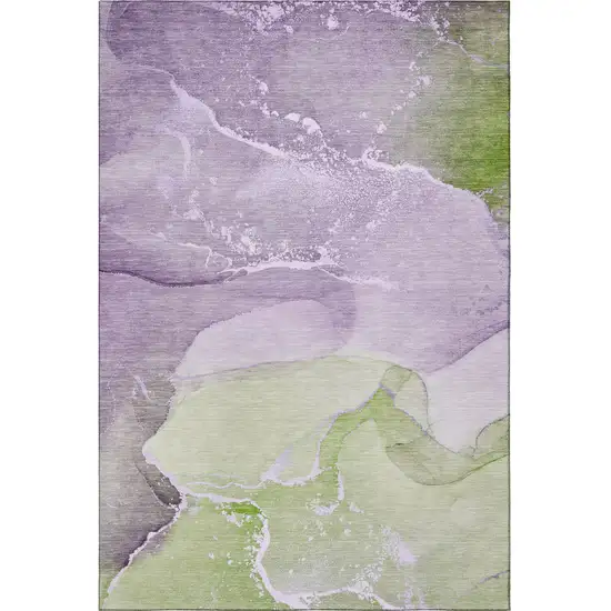 Purple Green And Ivory Abstract Washable Area Rug With UV Protection Photo 4