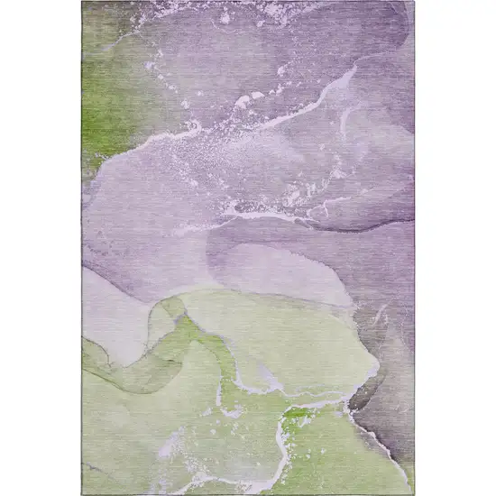 Purple Green And Ivory Abstract Washable Area Rug With UV Protection Photo 1