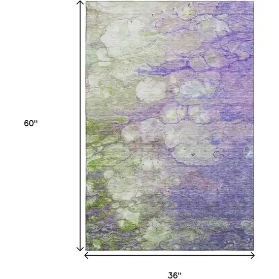 Purple Green And Ivory Abstract Washable Area Rug With UV Protection Photo 7