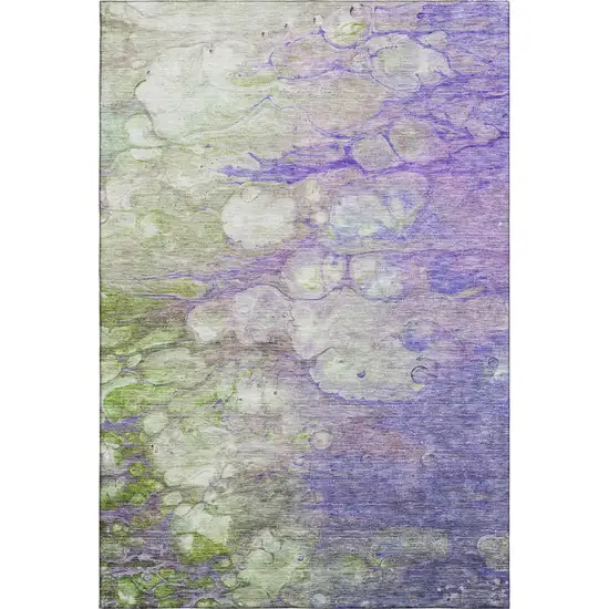 Purple Green And Ivory Abstract Washable Area Rug With UV Protection Photo 1