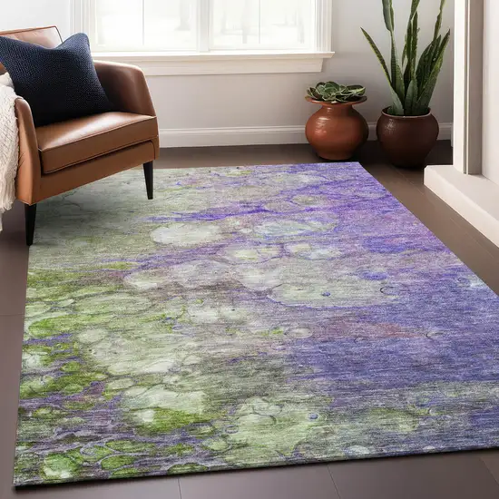 Purple Green And Ivory Abstract Washable Area Rug With UV Protection Photo 4
