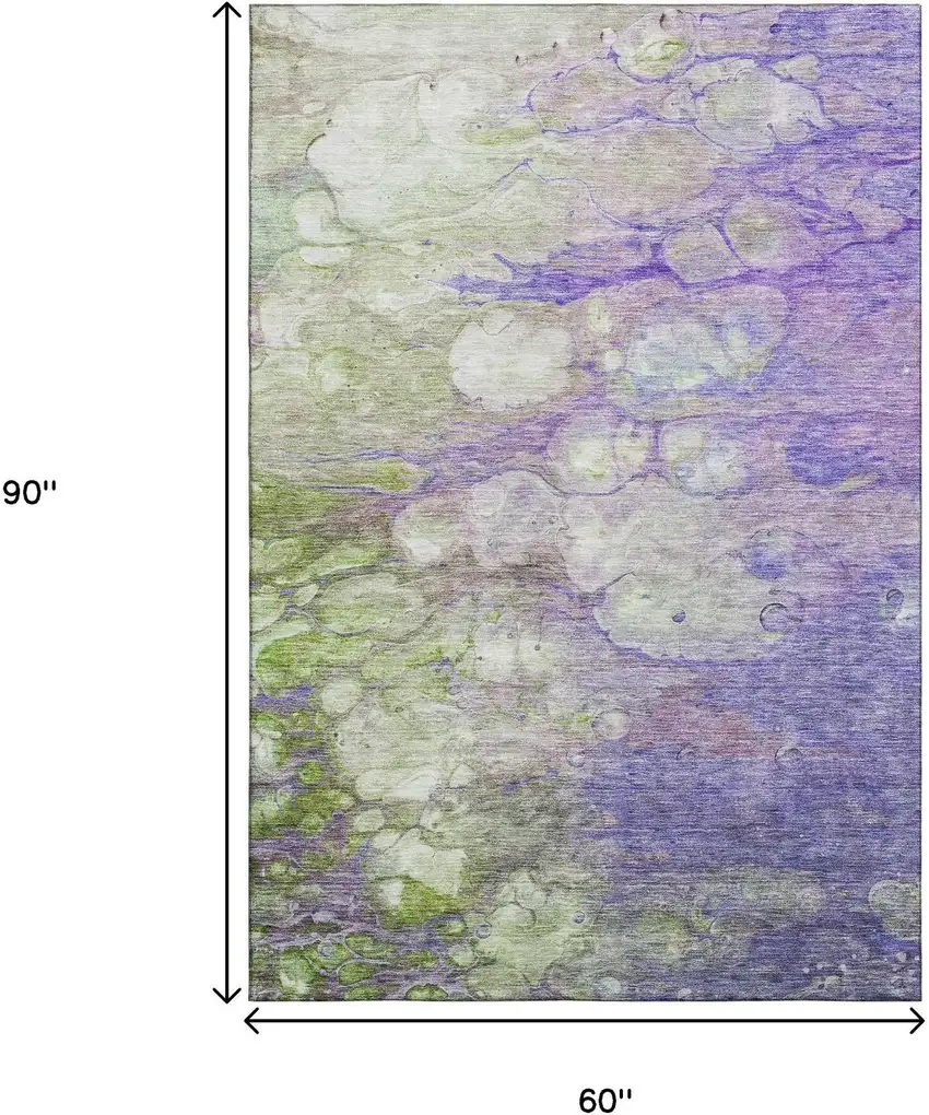Purple Green And Ivory Abstract Washable Area Rug With UV Protection Photo 3