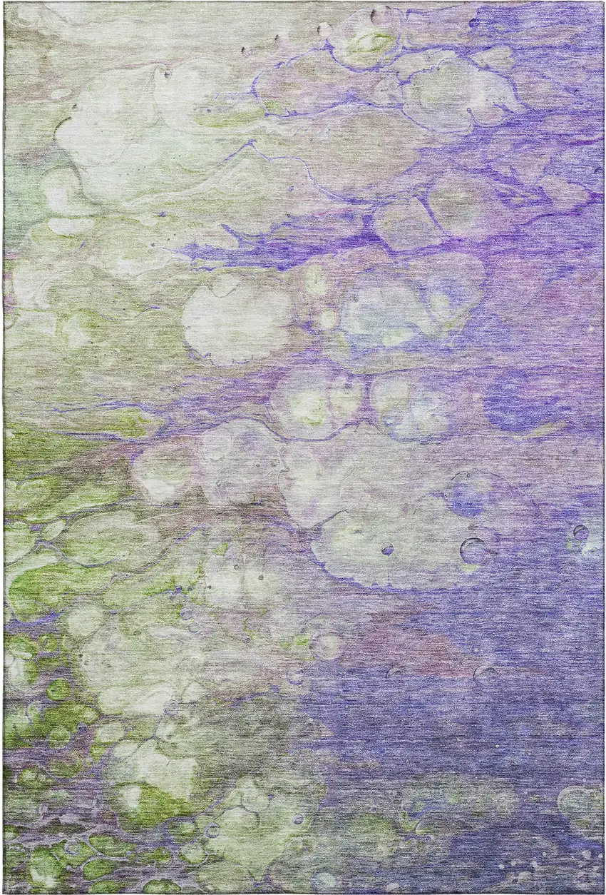 Purple Green And Ivory Abstract Washable Area Rug With UV Protection Photo 2