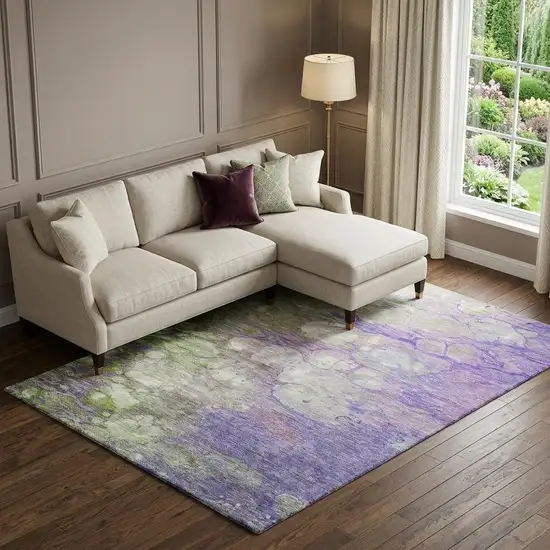 Purple Green And Ivory Abstract Washable Area Rug With UV Protection Photo 1