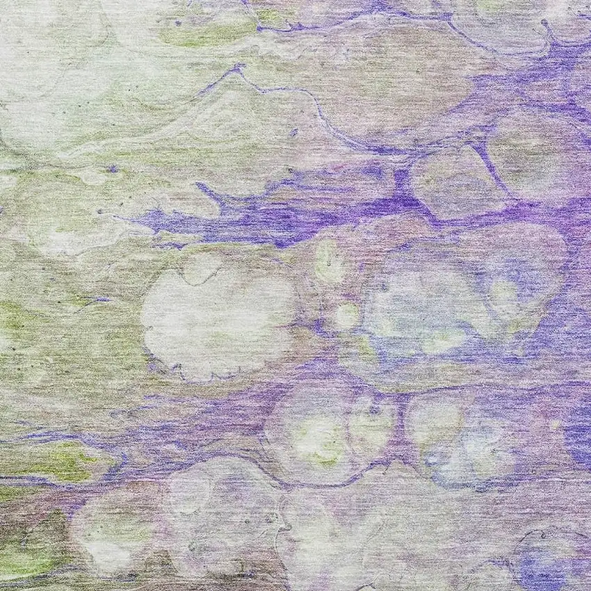 Purple Green And Ivory Abstract Washable Area Rug With UV Protection Photo 4