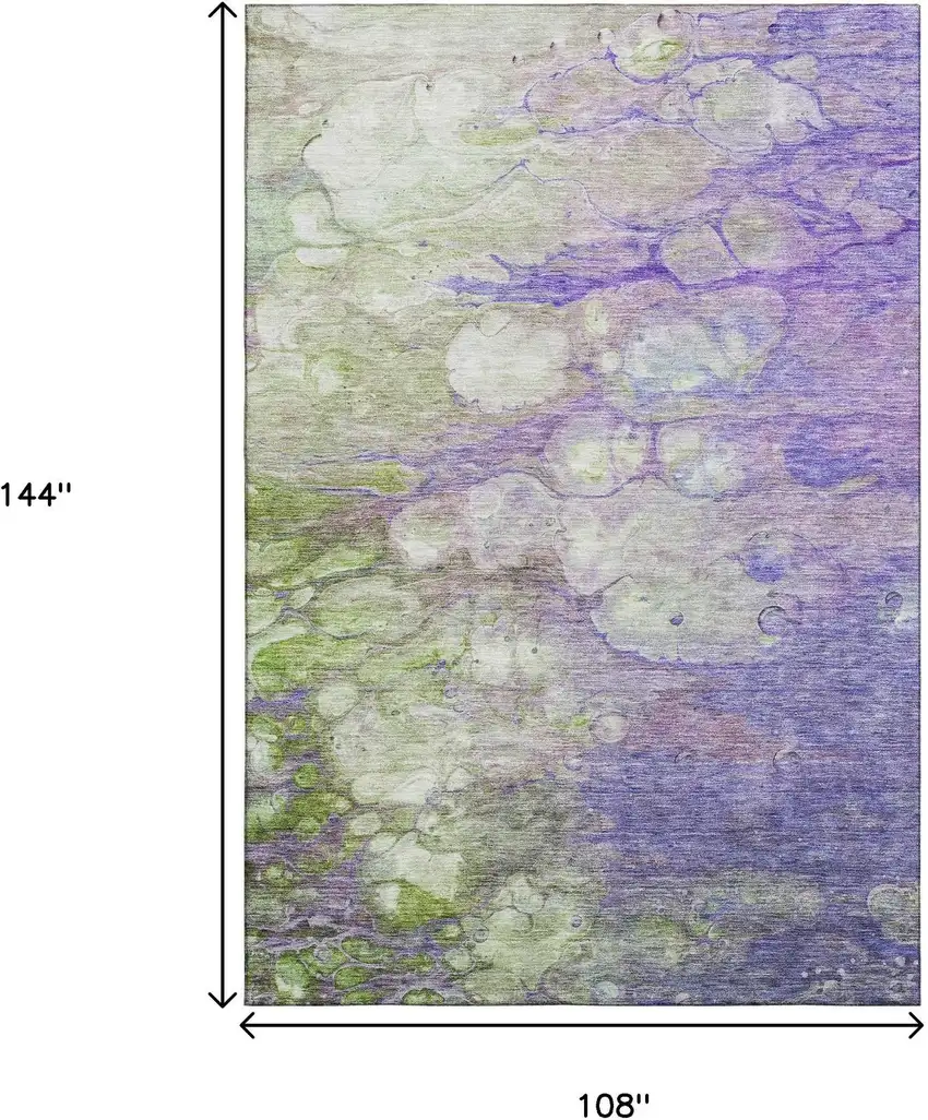 Purple Green And Ivory Abstract Washable Area Rug With UV Protection Photo 3