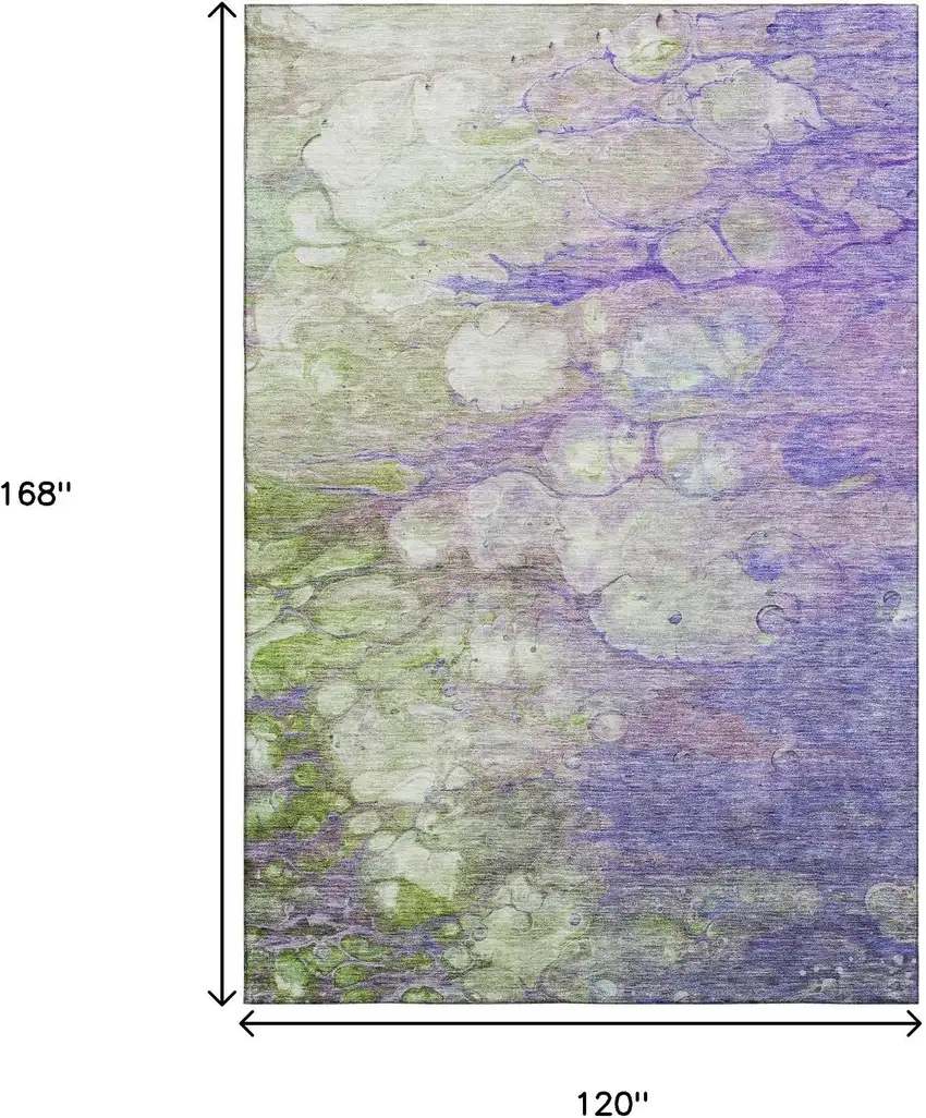 Purple Green And Ivory Abstract Washable Area Rug With UV Protection Photo 3