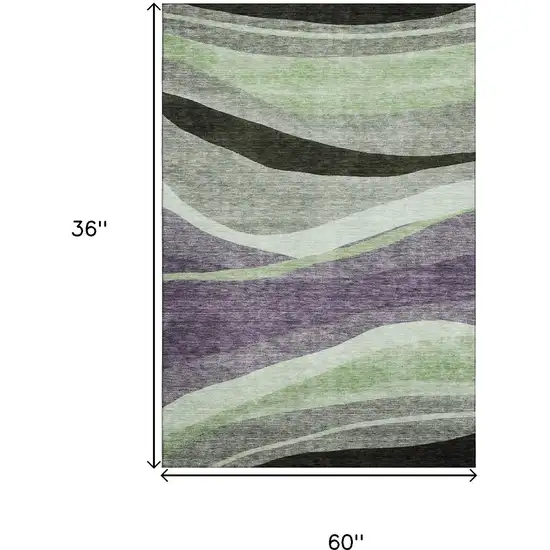 Purple Green And Ivory Abstract Washable Area Rug With UV Protection Photo 9