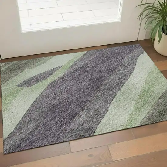 Purple Green And Ivory Abstract Washable Area Rug With UV Protection Photo 2