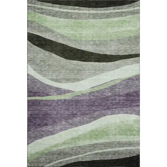 Purple Green And Ivory Abstract Washable Area Rug With UV Protection Photo 5