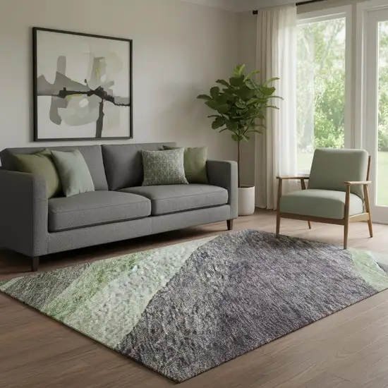 Purple Green And Ivory Abstract Washable Area Rug With UV Protection Photo 2