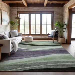 Photo of Purple Green And Ivory Abstract Washable Area Rug With UV Protection