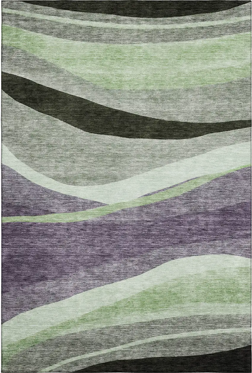 Purple Green And Ivory Abstract Washable Area Rug With UV Protection Photo 5