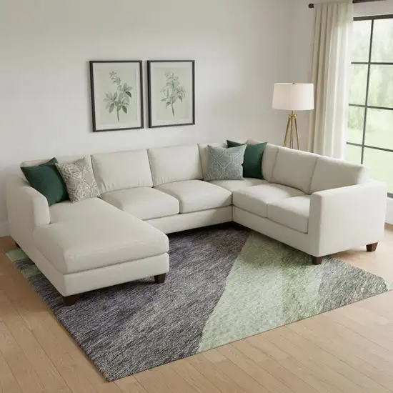 Purple Green And Ivory Abstract Washable Area Rug With UV Protection Photo 2