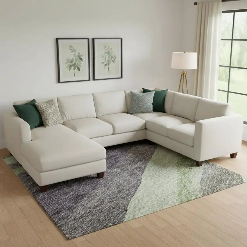 Purple Green And Ivory Abstract Washable Area Rug With UV Protection Photo 2