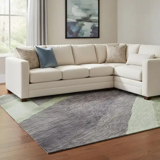 Purple Green And Ivory Abstract Washable Area Rug With UV Protection Photo 2