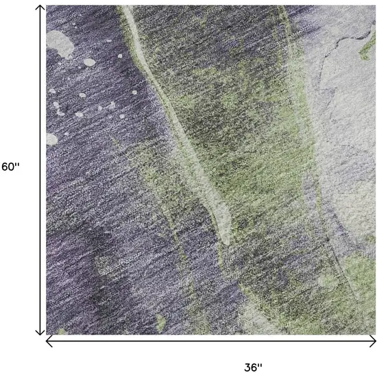 Purple Green And Ivory Abstract Washable Area Rug With UV Protection Photo 8