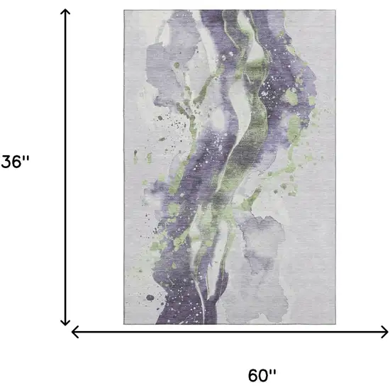 Purple Green And Ivory Abstract Washable Area Rug With UV Protection Photo 6