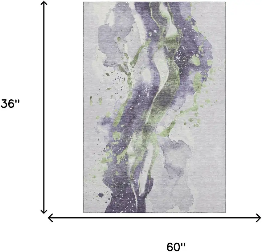 Purple Green And Ivory Abstract Washable Area Rug With UV Protection Photo 6