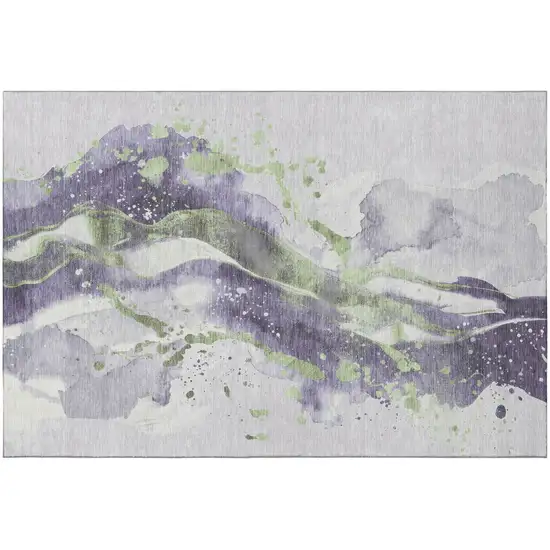 Purple Green And Ivory Abstract Washable Area Rug With UV Protection Photo 3