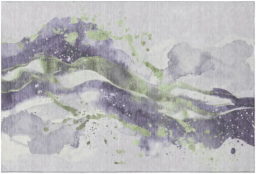 Purple Green And Ivory Abstract Washable Area Rug With UV Protection Photo 3
