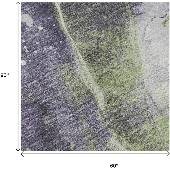 Purple Green And Ivory Abstract Washable Area Rug With UV Protection Photo 8