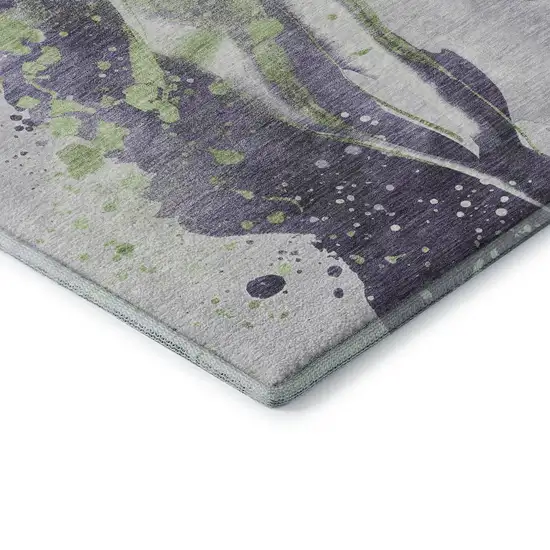Purple Green And Ivory Abstract Washable Area Rug With UV Protection Photo 6