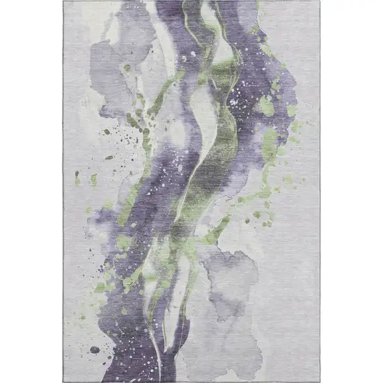 Purple Green And Ivory Abstract Washable Area Rug With UV Protection Photo 4