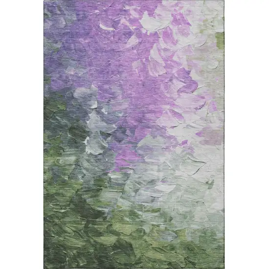 Purple Green And Ivory Abstract Washable Area Rug With UV Protection Photo 3